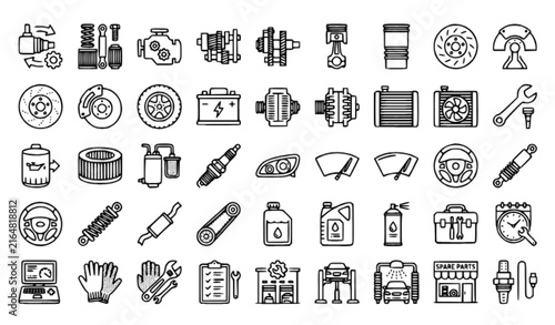 Spare Parts and Maintenance Linear Icon Collection