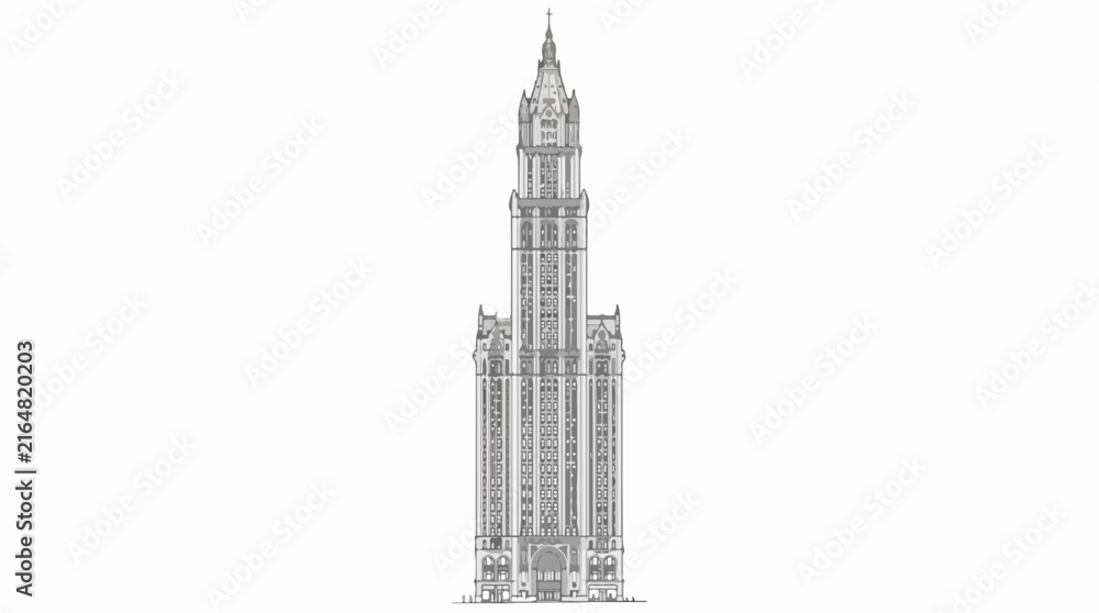 Obraz premium Vintage Neo-Gothic skyscraper architectural elevation line art drawing