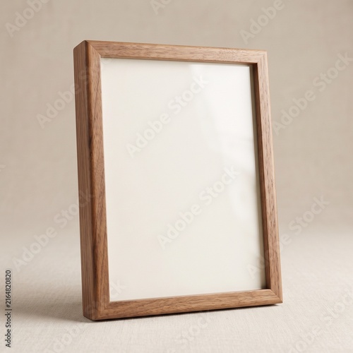 Empty wooden picture frame on neutral background for custom photo display and decor