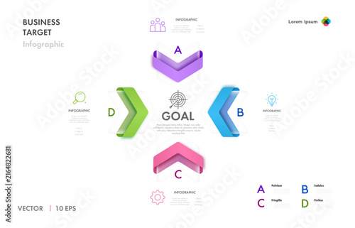 Infographic diagram 4 parts arrow 3d isometric glassmorphism effect for flowchart, business project development process, data visualization, marketing vector
