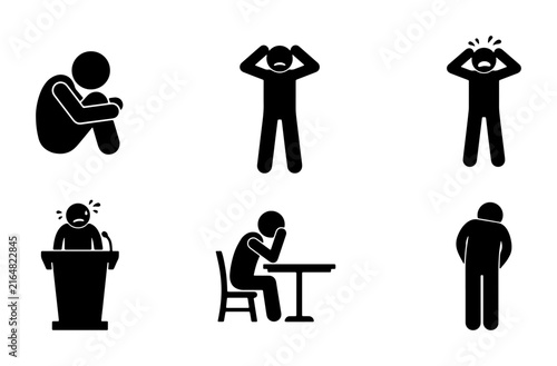 Human Emotion Icons: Sadness, Anxiety, Stress, Fear, Despair, Public Speaking Anxiety Vector Set