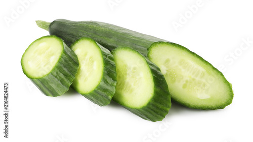 Fotografie Sliced cucumber isolated on white. Fresh vegetable