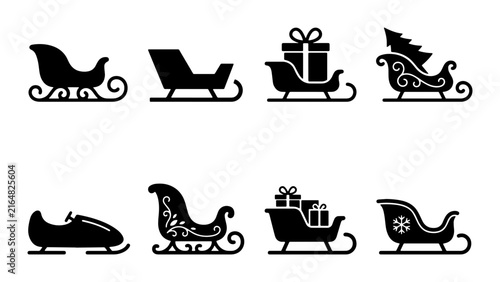 Foto Christmas Sleigh Icons Set, Festive Winter Transport Vector Graphics, Holiday De