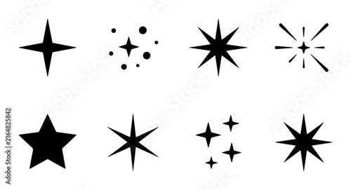 Sparkle Star Icons Set, Glittering Starburst Graphics, Shiny Star Emblems, Festive Sparkle Elements
