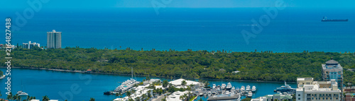 Aerial panorama Hugh Taylor Birch State Park Fort Lauderdale Beach FL