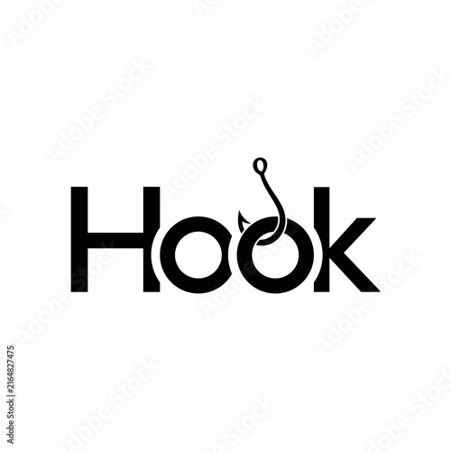 word mark hook logo design, typography hook for fishing hook logo design