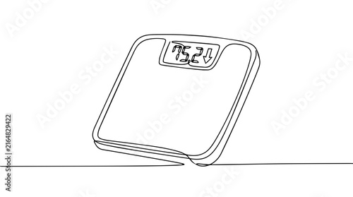 Digital weighing scale continuous one line drawing. Weight loss and health concept minimalist vector illustration