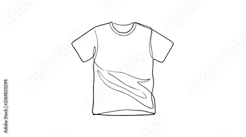 T-shirt with wrinkles and creases. Loose clothing and weight loss concept. Continuous line vector illustration