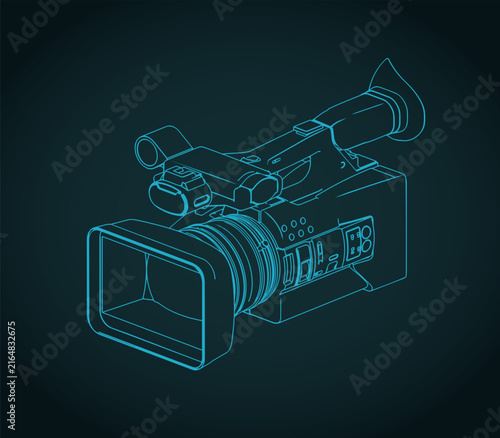 Professional video camera camcorder isometric blueprint