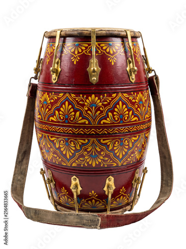 Traditional Indian Dhol Drum with Colorful Ornamental Details on Transparent Background