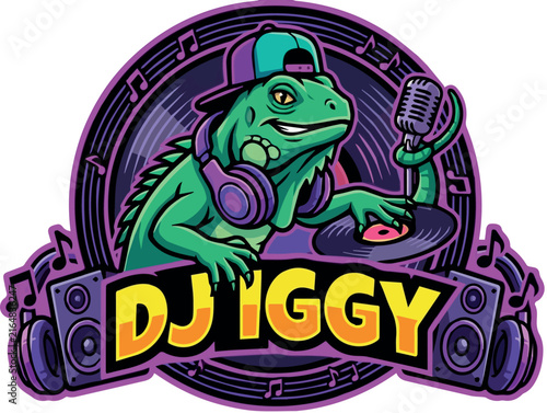 Bild auf Leinwand DJ Iggy: DJ Iggy Reptile Disc Jockey Sound Logo