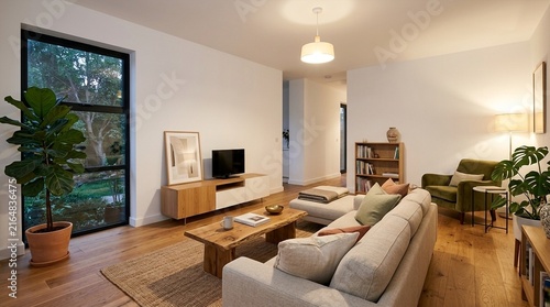 Cozy Modern Living Room with Large Windows and Natural Light