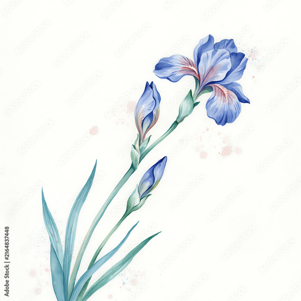 Obraz premium Hand painted watercolor of a blooming blue iris isolated on a transparent background