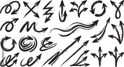 Grunge style hand drawn arrow set with splatters