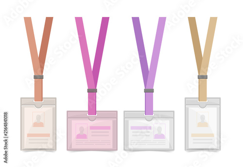Colorful ID badges on lanyards for conference attendees on transparent background