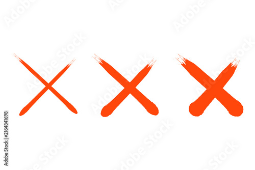 Thin red, orange brushstroke X mark set PNG, minimal grunge cross symbol sticker, hand-drawn reject delete icon. Perfect for quizzes, presentations, infographics, checklists, forms, UI design