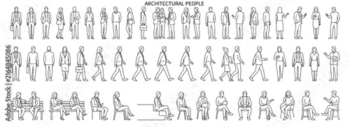 Foto Architectural people outline vector set with human figures standing, walking, si