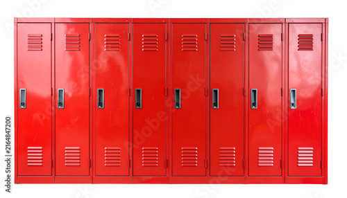 Metal school lockers with handles isolated on transparent background.