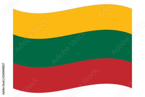 Foto Waving flag of lithuania, a horizontal tricolor of yellow, green, and red repres