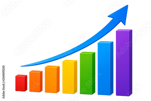 Business chart with arrow isolated on transparent background.