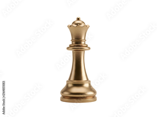 A single golden queen chess piece isolated on transparent background