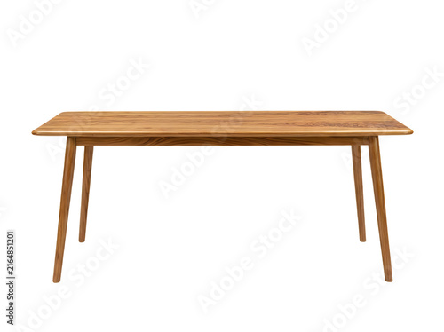 Modern wooden dining table with tapered legs isolated on transparent background