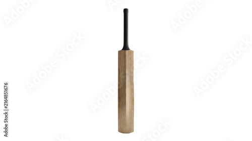 A professional wooden cricket bat with a black handle isolated on transparent background
