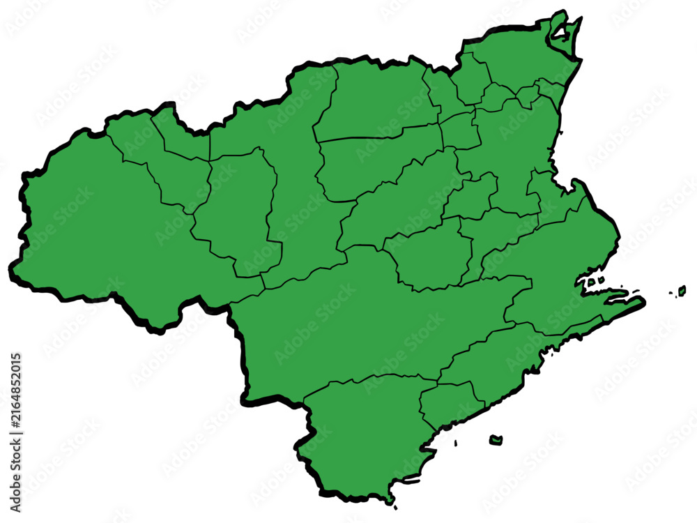 Obraz premium 徳島県地図 市町村区分 緑色 筆タッチ 和風 西日本 / A brushstroke map of Tokushima Prefecture / green