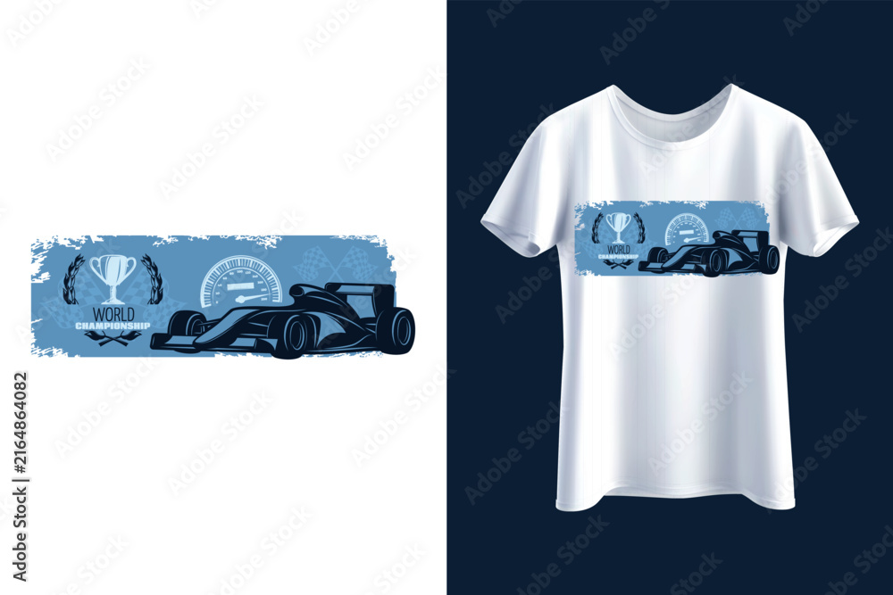Fototapeta premium formula 1 racing car design, race car t-shirt graphic, speed track banner, trophy world championship banner, motorsport racing vector illustration