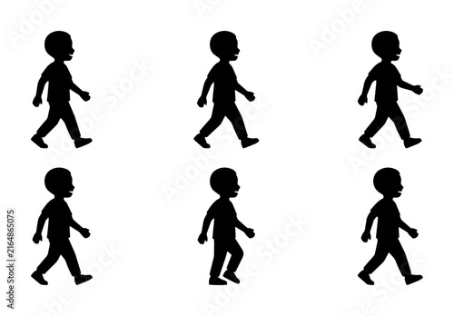 Child Walking Silhouette Animation Frames, Toddler Figure Sequence, Kid Step Motion Graphic, Simple Black Icon Set for Presentation and Design
