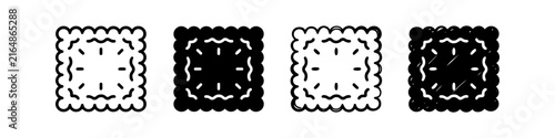Cracker icon set with outline, solid, and hand-drawn square biscuit styles. Minimalist vector snack food symbols for web and print design.