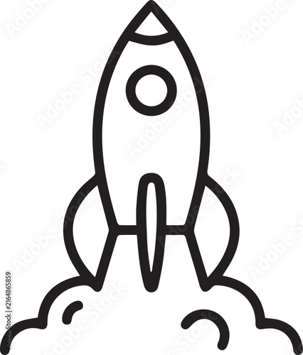Rocket launch vector line icon illustration for business startup and project release