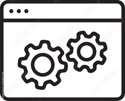 Web browser screen with gears vector line icon illustration for website development and settings