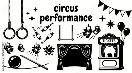 Foto circus attractions featuring big top tents flags juggling balls hoops trapeze eq