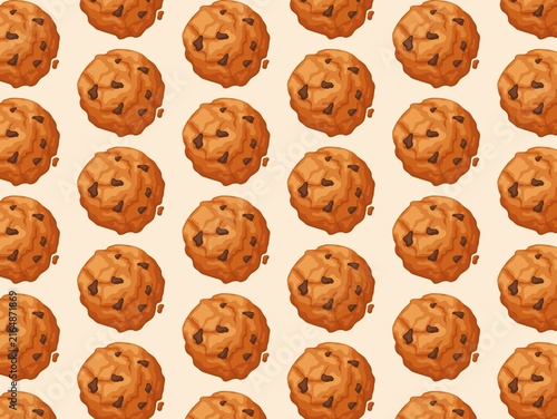 Obraz na plátně Illustrated pattern featuring chocolate chip cookies on a light background
