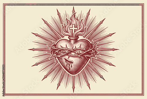 Sacred Heart of Jesus symbol with crown of thorns and flames