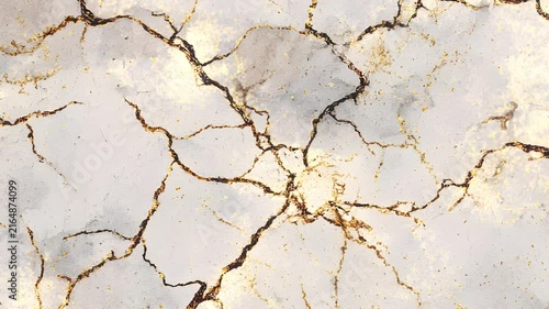 Elegant abstract motion background with luxury white marble texture and shimmering gold cracks. Elegant geometric patterns with golden lines shifting smoothly for high-end video transitions.
