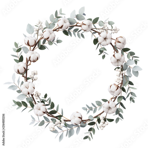 white winter wreath with cotton