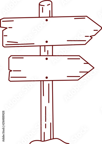 Hand-drawn wooden signpost with arrow pointers vector doodle outline illustration