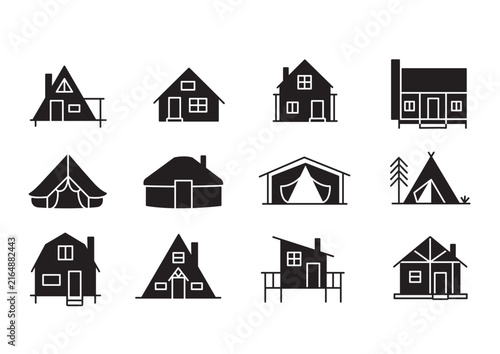Minimalist Outdoor Shelter House Yurt and Tent Glyph Icons Collection