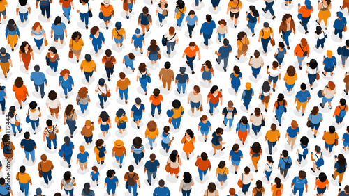 Overhead view of a diverse crowd of people walking together in a social gathering