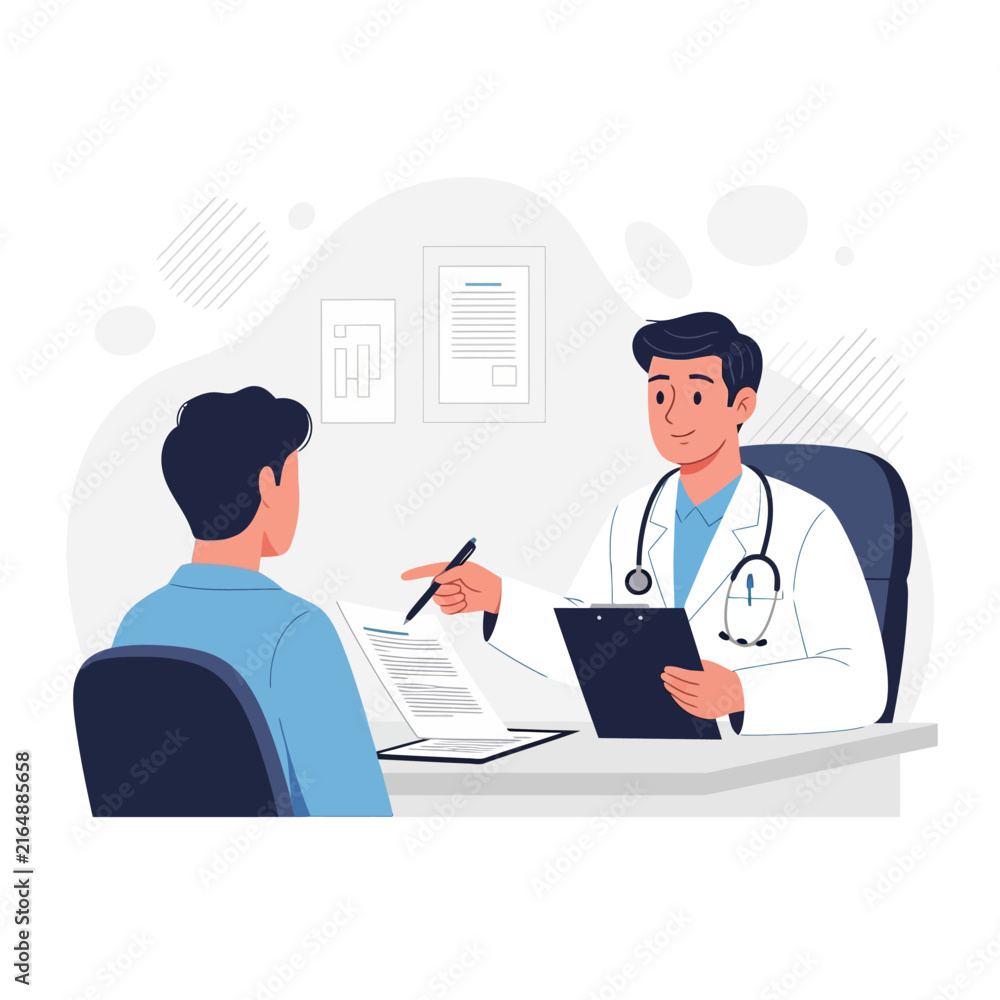 Fototapeta premium Doctor Consulting Patient With Medical Papers Discussion