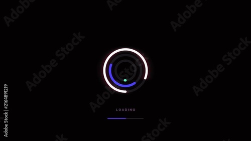 Loading Progress Bar Animation with Abstract Circular Glowing Neon Elements on a Black screen background