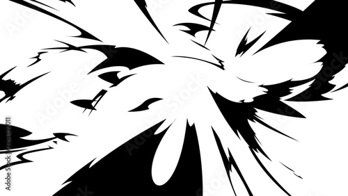 Abstract black manga impact burst with dynamic brush splash, comic explosion effect and powerful anime action energy isolated on transparent background. Perfect for manga, comics.