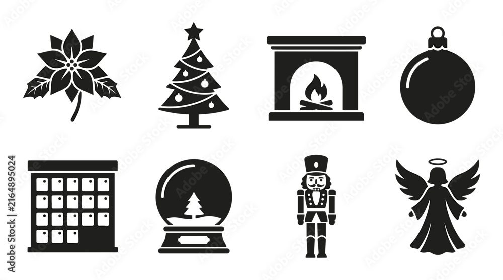 Naklejka premium Christmas Icons Set Festive Holiday Symbols Vector Graphics