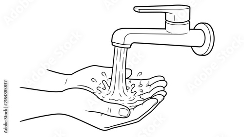 Washing hands under a running tap with water splashing gently