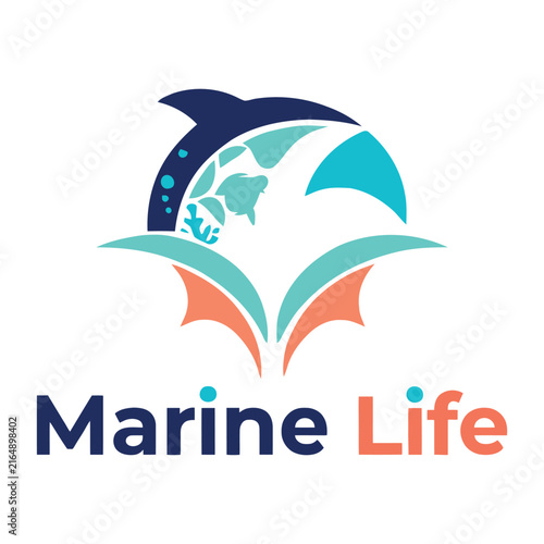 Marine Life Logo silhouette vector line art logo design