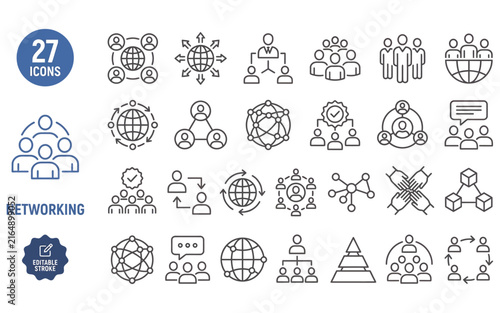 Obraz na płótnie Networking icon set featuring thin line vector elements for digital communication and team connection
