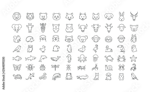 Collection of cute animal icons in a simple line art style