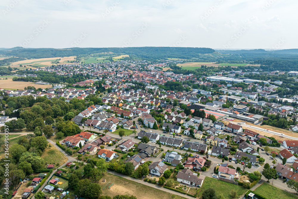 Fototapeta premium Drone aerial view of Knittlingen in Baden Württemberg, Enzkreis Region, Germany